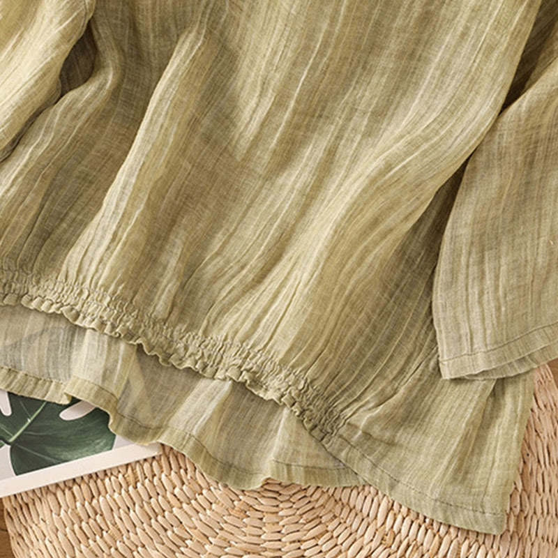 Buddha Stones Casual Summer Plain Crew Neck Women's  Cotton Linen Three Quarter Sleeve T-Shirt - image 7