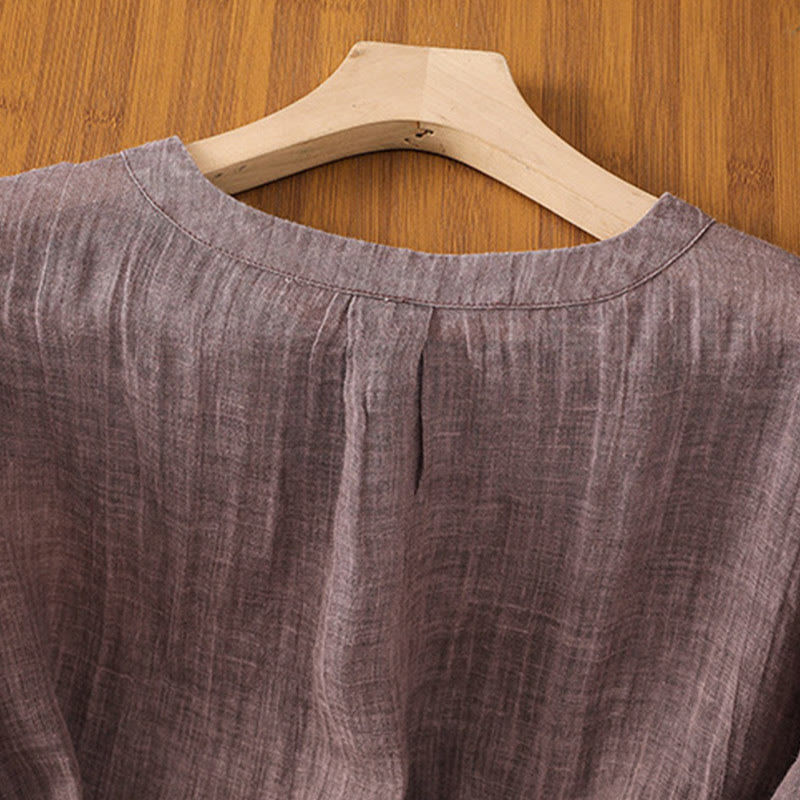 Buddha Stones Casual Summer Plain Crew Neck Women's  Cotton Linen Three Quarter Sleeve T-Shirt - image 13