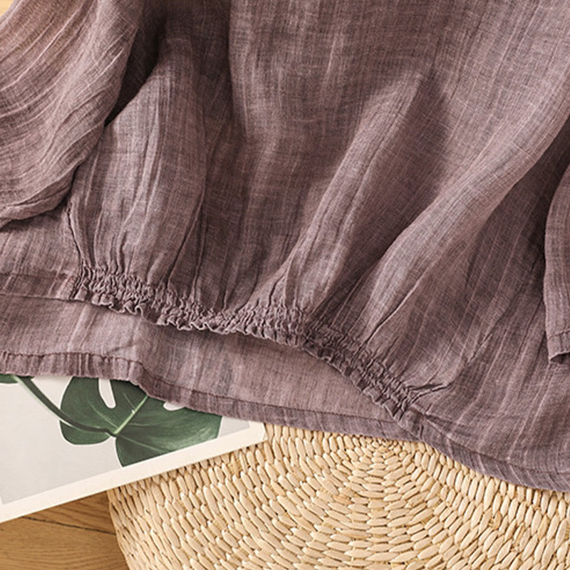 Buddha Stones Casual Summer Plain Crew Neck Women's  Cotton Linen Three Quarter Sleeve T-Shirt - image 15