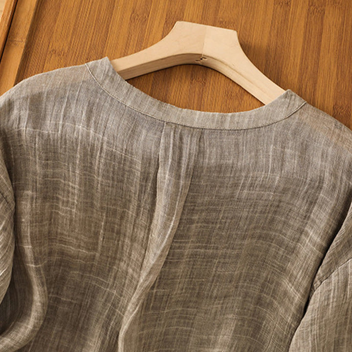 Buddha Stones Casual Summer Plain Crew Neck Women's  Cotton Linen Three Quarter Sleeve T-Shirt - image 20