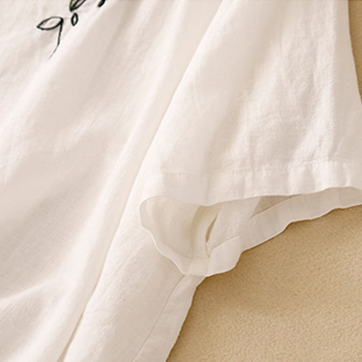 Buddha Stones Casual Summer Embroidered Crew Neck Women's  Cotton Short Sleeve T-shirt - image 13