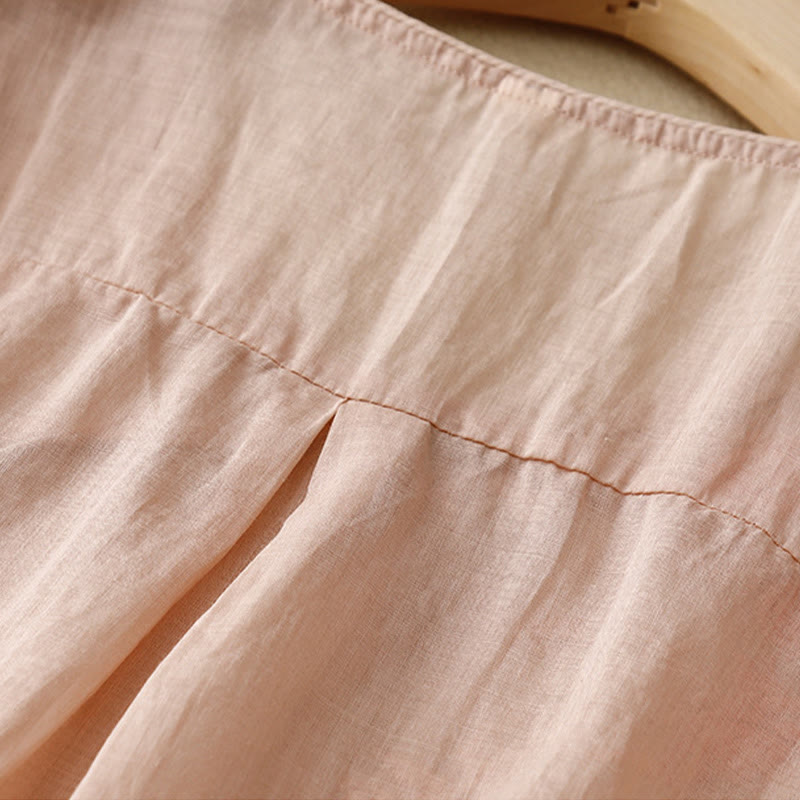 Buddha Stones Rose Vine Embroidery Design Women's Cotton Linen Three Quarter Sleeve Shirt - image 2