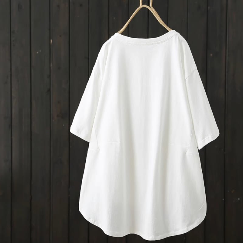 Buddha Stones Casual Loose Summer Plain Crew Neck Women's  Cotton Short Sleeve T-shirt - image 3