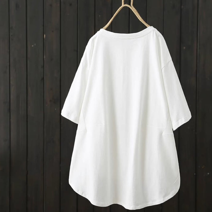 Buddha Stones Casual Loose Summer Plain Crew Neck Women's  Cotton Short Sleeve T-shirt - image 3