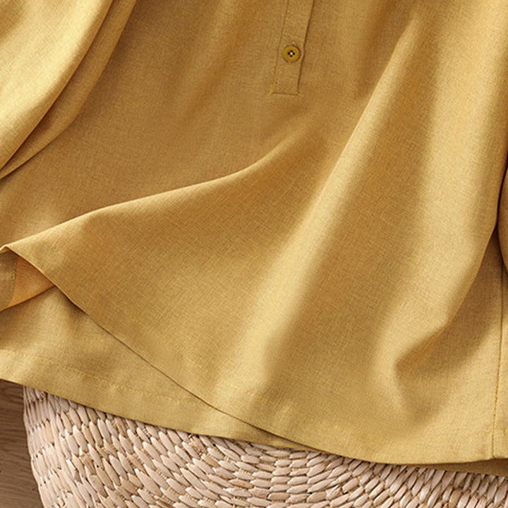 Buddha Stones Plain Button Crew Neck Design Women's Cotton Linen Three Quarter Sleeve Shirt - image 11