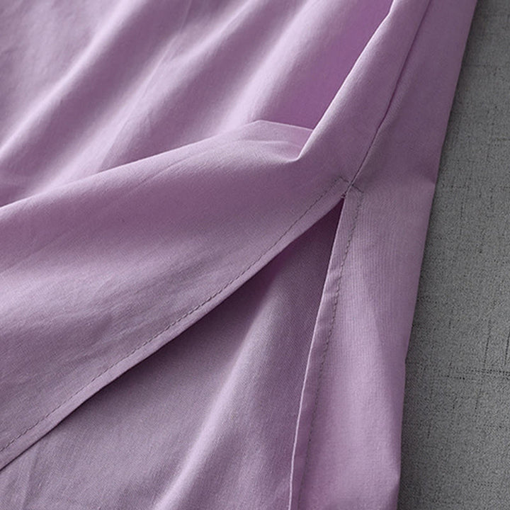 Buddha Stones Casual Pure Color Back Buttons Design Crew Neck Short Sleeve Cotton Linen Midi Dress With Pockets - image 24