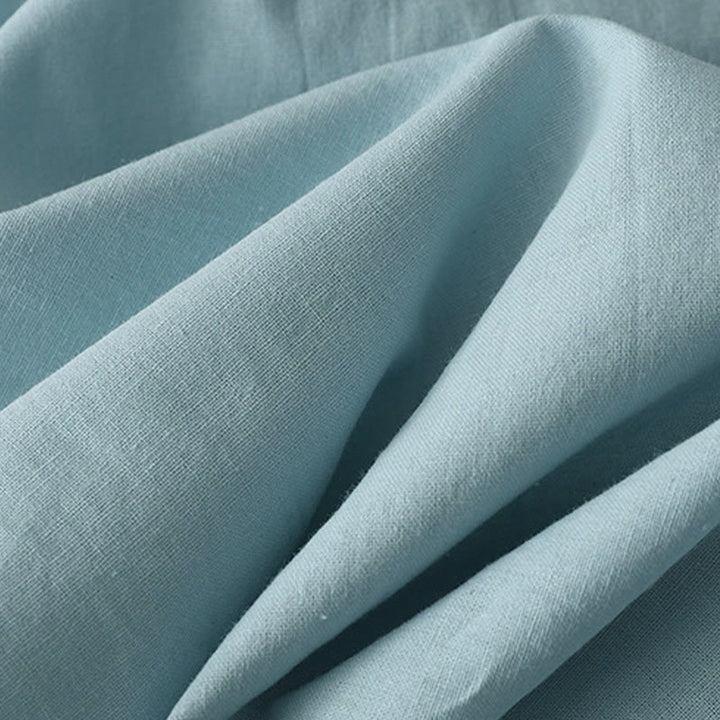 Buddha Stones Casual Pure Color Back Buttons Design Crew Neck Short Sleeve Cotton Linen Midi Dress With Pockets - image 4