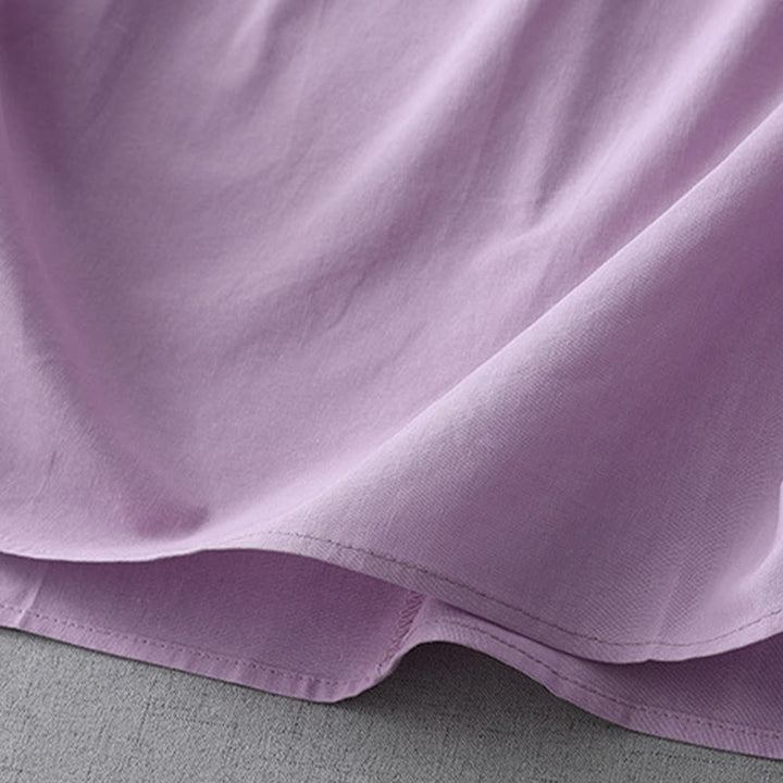 Buddha Stones Casual Pure Color Back Buttons Design Crew Neck Short Sleeve Cotton Linen Midi Dress With Pockets - image 23