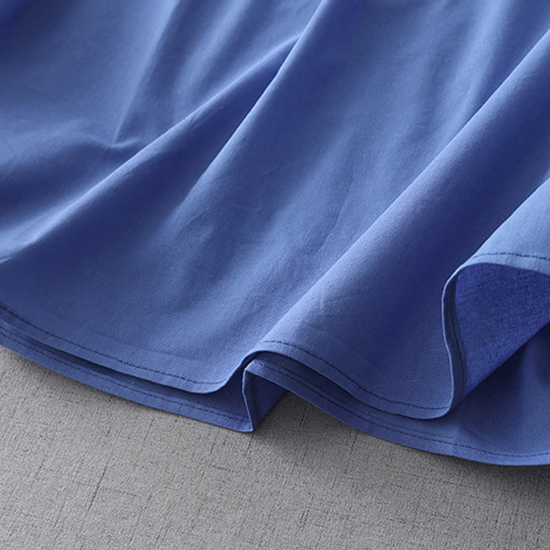 Buddha Stones Casual Pure Color Back Buttons Design Crew Neck Short Sleeve Cotton Linen Midi Dress With Pockets - image 15