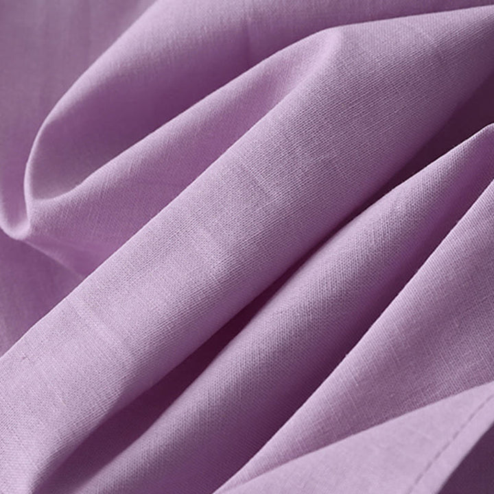 Buddha Stones Casual Pure Color Back Buttons Design Crew Neck Short Sleeve Cotton Linen Midi Dress With Pockets - image 22