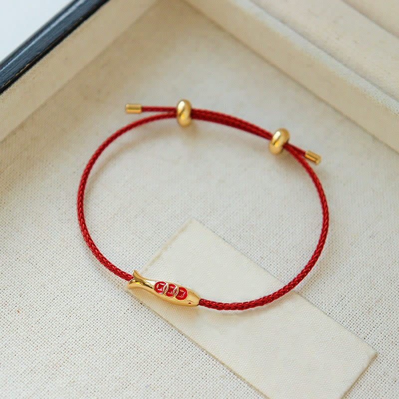 Buddha Stones Brass Koi Fish Red String Wealth Bracelet
