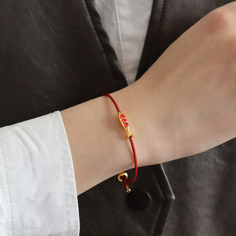 Buddha Stones Brass Koi Fish Red String Wealth Bracelet