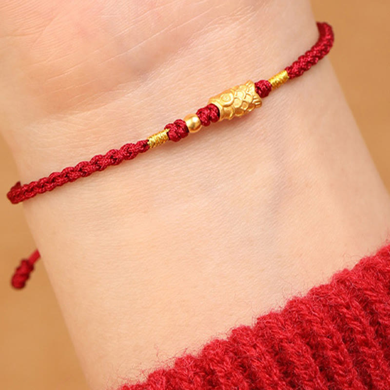 Buddha Stones 999 Gold Luck Protection Koi Fish Handmade Braided String Bracelet - image 11
