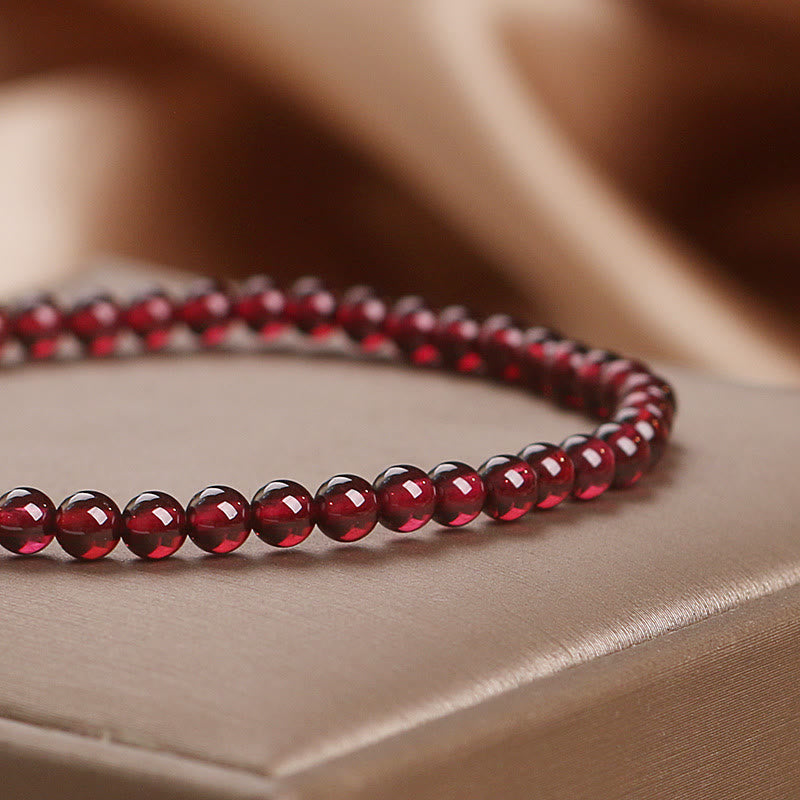 Buddha Stones Natural 4mm Garnet Beads Flower Passion Bracelet
