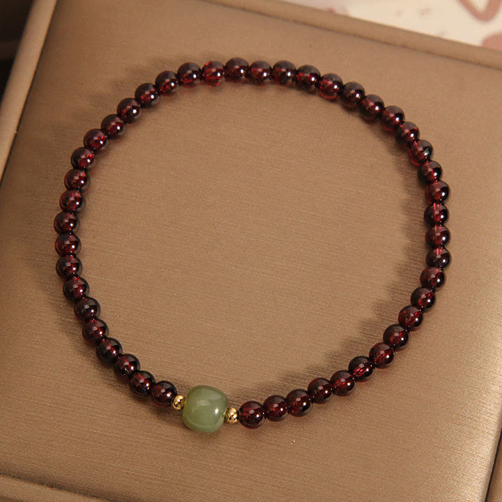 Buddha Stones Natural 3mm Ultra-thin Garnet Hetian Jade Beads Stability Bracelet