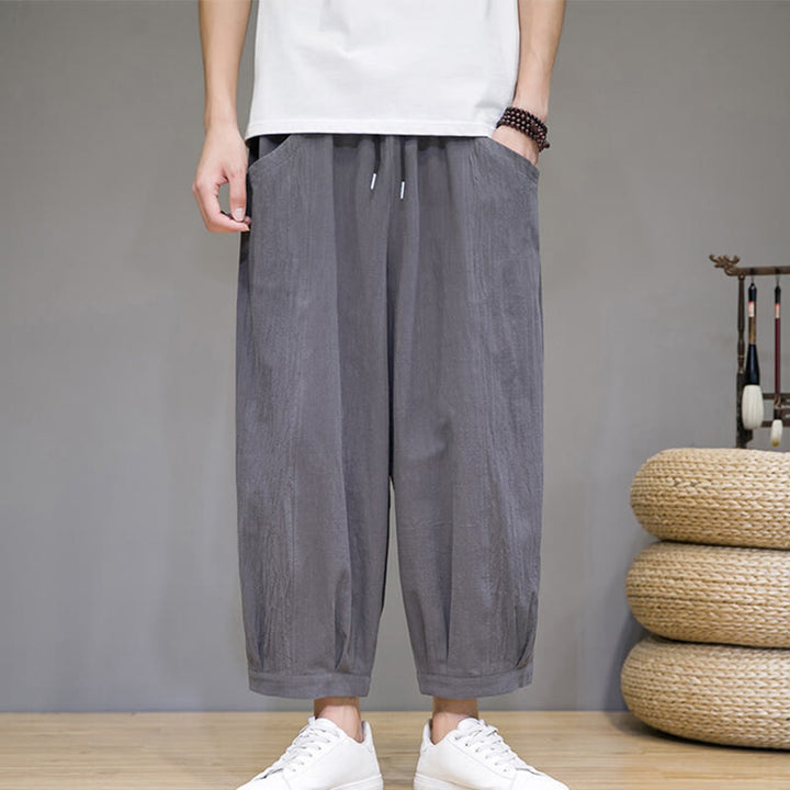Buddha Stones Simple Cotton Men's Cropped Capri Harem Pants With Pockets - image 1