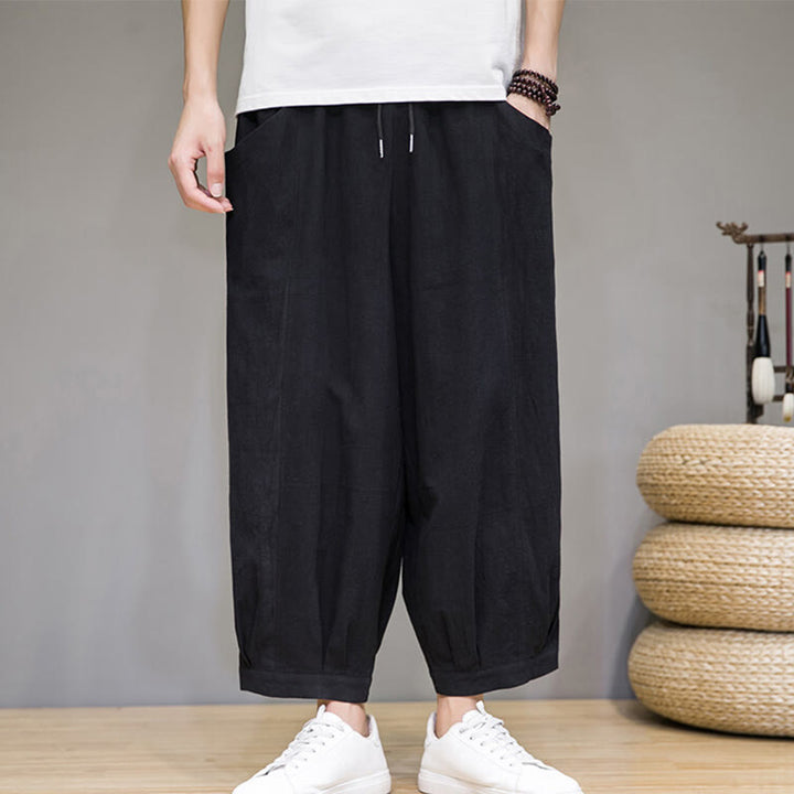 Buddha Stones Simple Cotton Men's Cropped Capri Harem Pants With Pockets - Black - US/UK/AU46，EU56 (5XL) - image 19