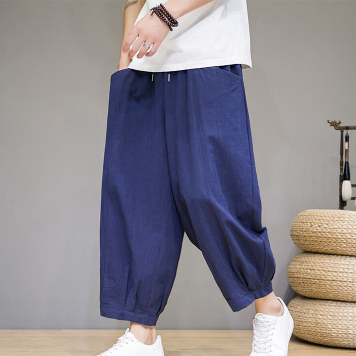Buddha Stones Simple Cotton Men's Cropped Capri Harem Pants With Pockets - image 30