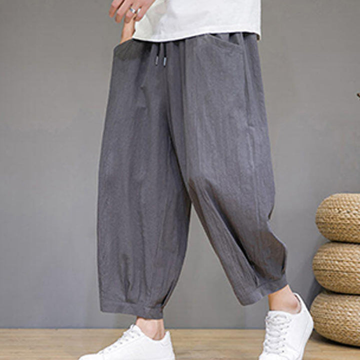 Buddha Stones Simple Cotton Men's Cropped Capri Harem Pants With Pockets - image 2