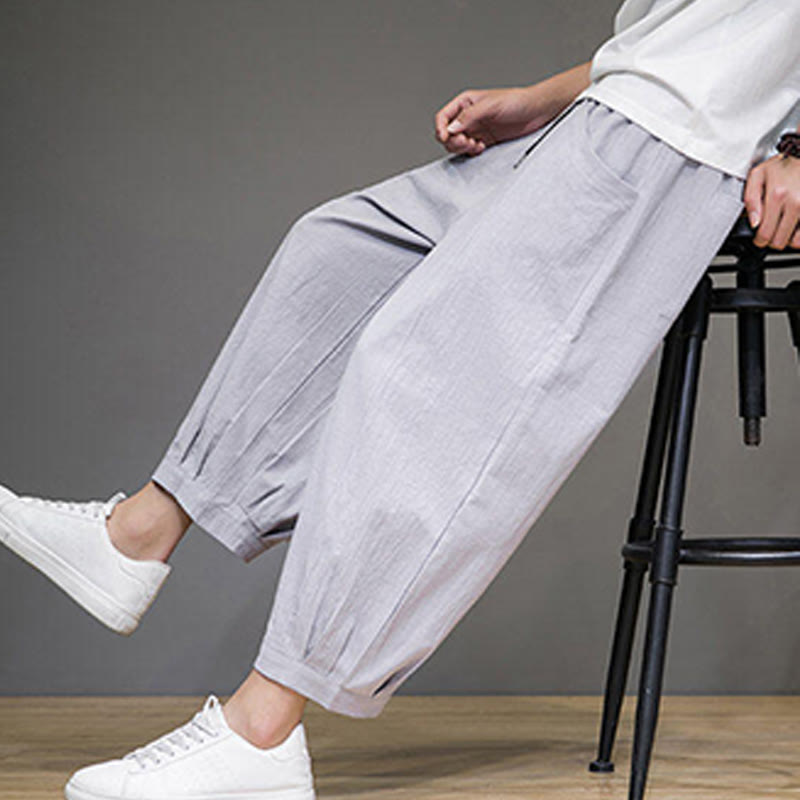 Buddha Stones Simple Cotton Men's Cropped Capri Harem Pants With Pockets - image 18