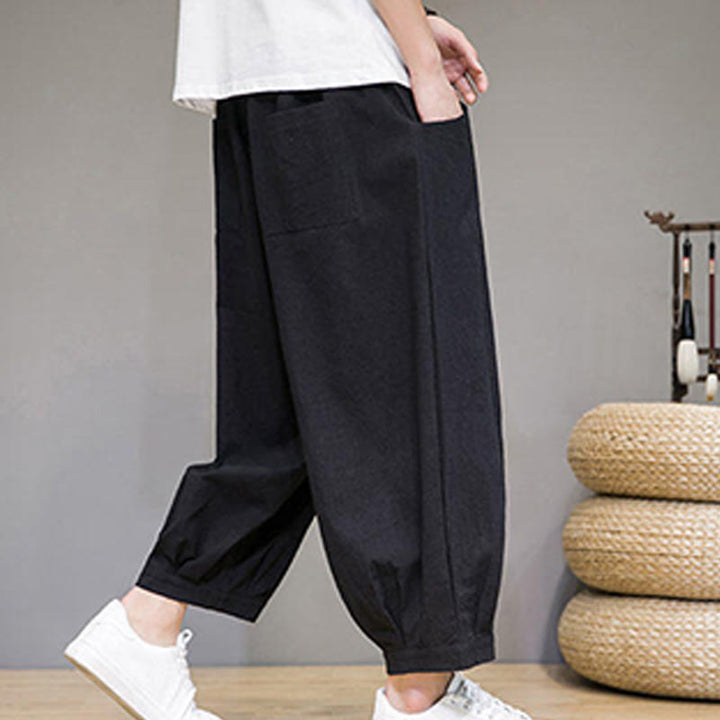 Buddha Stones Simple Cotton Men's Cropped Capri Harem Pants With Pockets - image 23