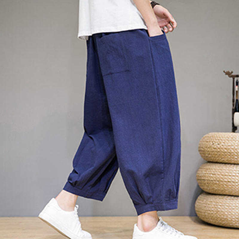 Buddha Stones Simple Cotton Men's Cropped Capri Harem Pants With Pockets - image 32