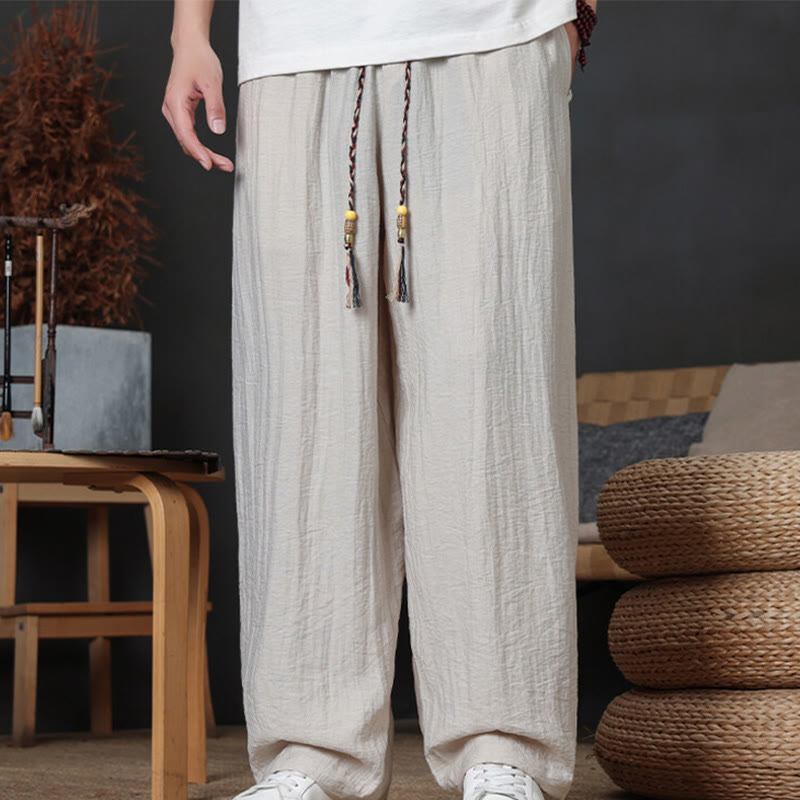 Buddha Stones Casual Plain Color Drawstring Design Men's Pants With Pockets - Linen - US/UK/AU46，EU56 (5XL) - image 11