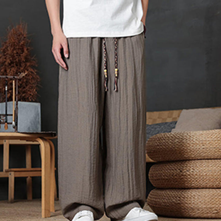 Buddha Stones Casual Plain Color Drawstring Design Men's Pants With Pockets - image 1