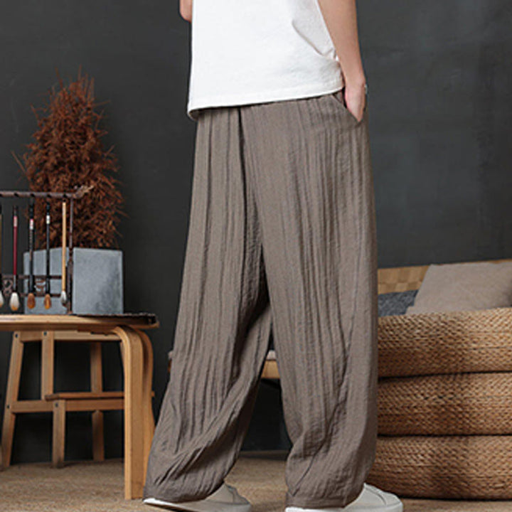 Buddha Stones Casual Plain Color Drawstring Design Men's Pants With Pockets - image 5