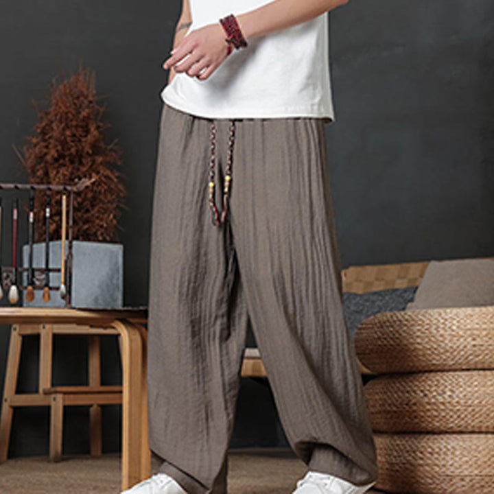Buddha Stones Casual Plain Color Drawstring Design Men's Pants With Pockets - image 2