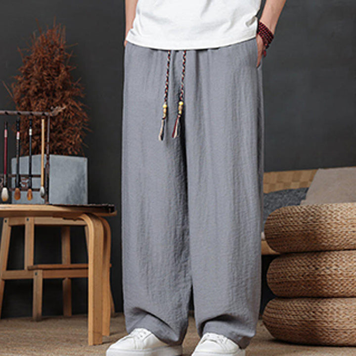 Buddha Stones Casual Plain Color Drawstring Design Men's Pants With Pockets - image 26