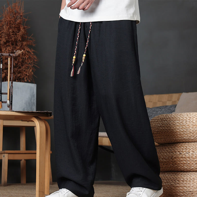 Buddha Stones Casual Plain Color Drawstring Design Men's Pants With Pockets - image 32