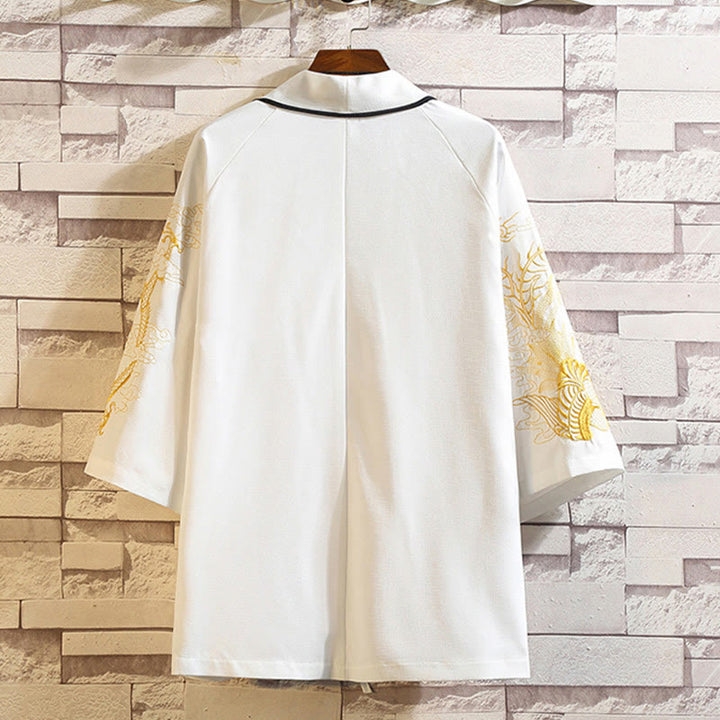 Buddha Stones Embroidery Dragon Phoenix Auspicious Cloud Waves Leaves Cranes Open Front Jacket Men's Kimono - image 21