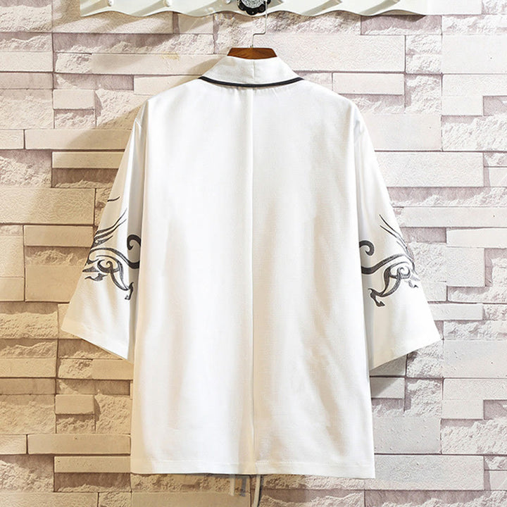 Buddha Stones Embroidery Dragon Phoenix Auspicious Cloud Waves Leaves Cranes Open Front Jacket Men's Kimono - image 9