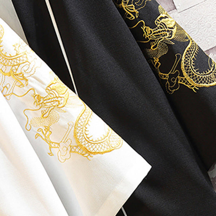 Buddha Stones Embroidery Dragon Phoenix Auspicious Cloud Waves Leaves Cranes Open Front Jacket Men's Kimono - image 34