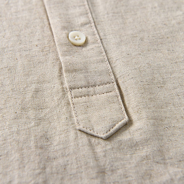 Buddha Stones Summer Solid Color Men's Half Button Short Sleeve Cotton Linen Shirt - image 5