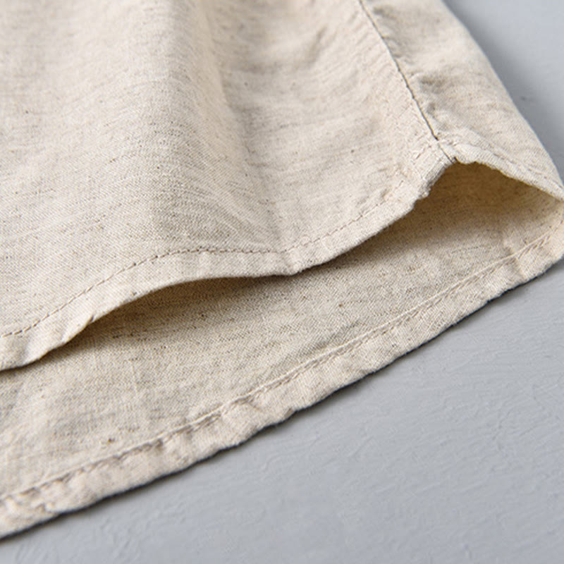 Buddha Stones Summer Solid Color Men's Half Button Short Sleeve Cotton Linen Shirt - image 9