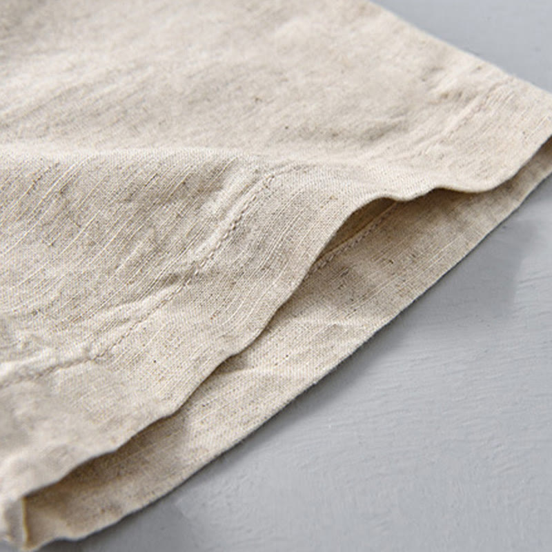 Buddha Stones Summer Solid Color Men's Half Button Short Sleeve Cotton Linen Shirt - image 8