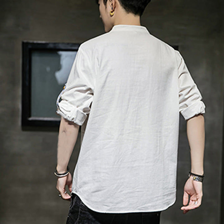 Buddha Stones Summer Solid Men's Half Buttons Half Sleeve Linen Shirt - image 26