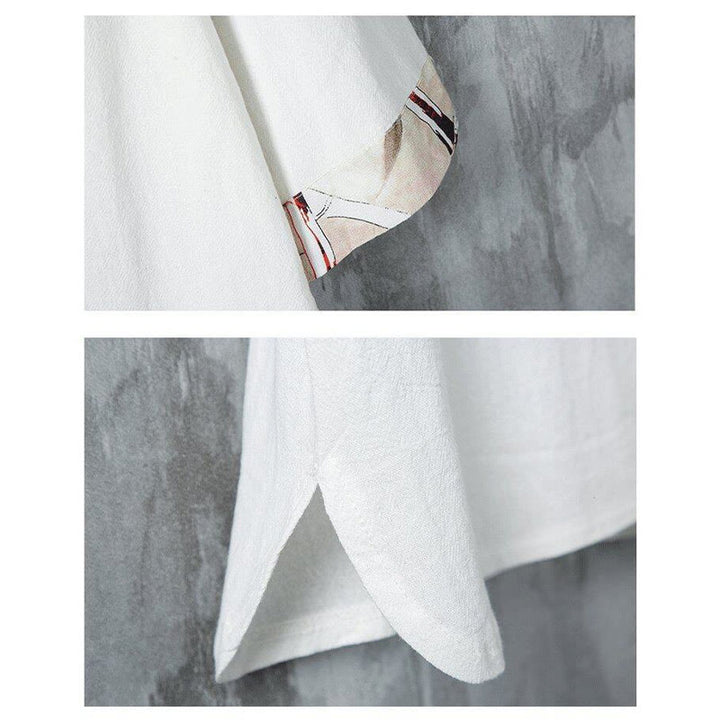 Buddha Stones Summer Frog-Button Yellow Bamboo Leaves Half Sleeve Men's Linen Shirt - image 5