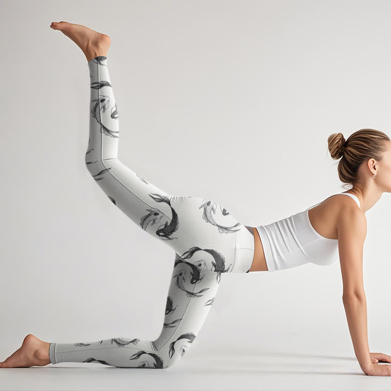 Buddha Stones YinYang Koi Fish Pattern Print Gym Leggings Women's Yoga Pants - image 7