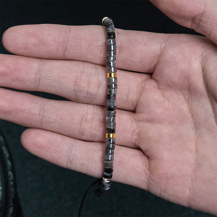 Buddha Stones Natural Black Glitter Stone Courage Spacer Bead Bracelet