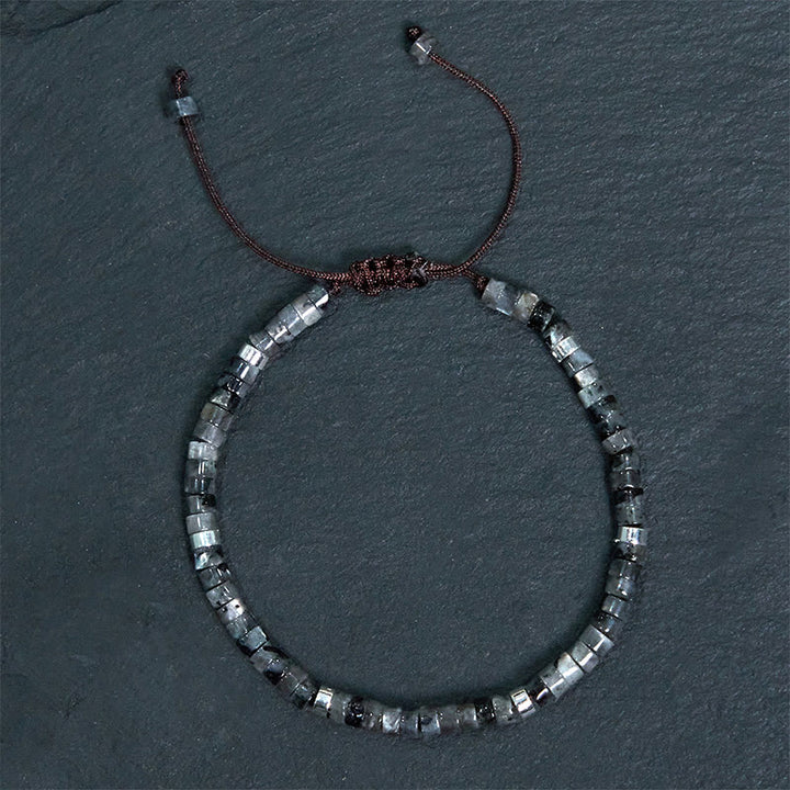 Buddha Stones Natural Black Glitter Stone Courage Spacer Bead Bracelet