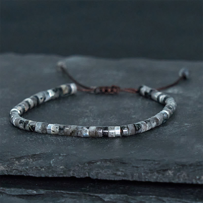 Buddha Stones Natural Black Glitter Stone Courage Spacer Bead Bracelet