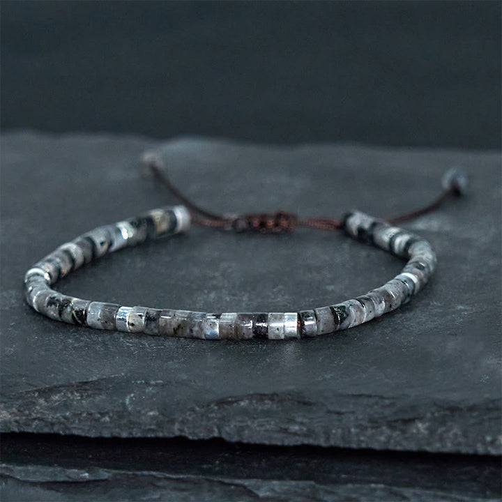 Buddha Stones Natural Black Glitter Stone Courage Spacer Bead Bracelet