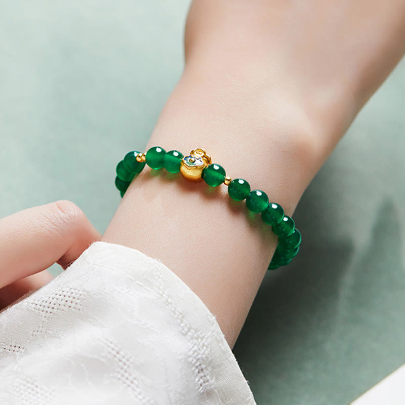 Buddha Stones 999 Sterling Silver Lucky Bag Green Chalcedony Calm Bracelet - image 8