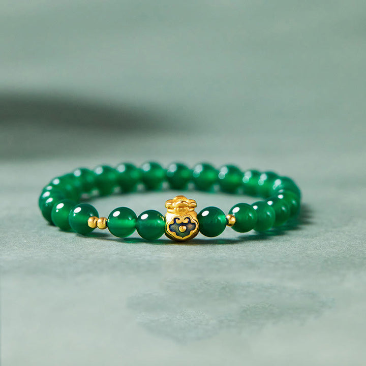 Buddha Stones 999 Sterling Silver Lucky Bag Green Chalcedony Calm Bracelet - Green Chalcedony (Wrist Circumference:17-19cm) - image 0