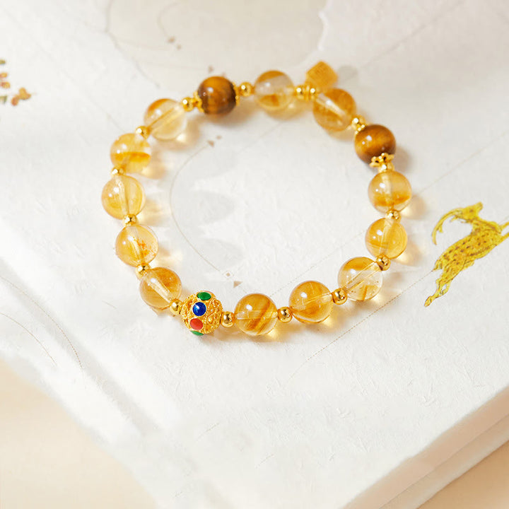 Buddha Stones 925 Sterling Silver Fu Character Citrine Tiger Eye Protection Bracelet - image 3