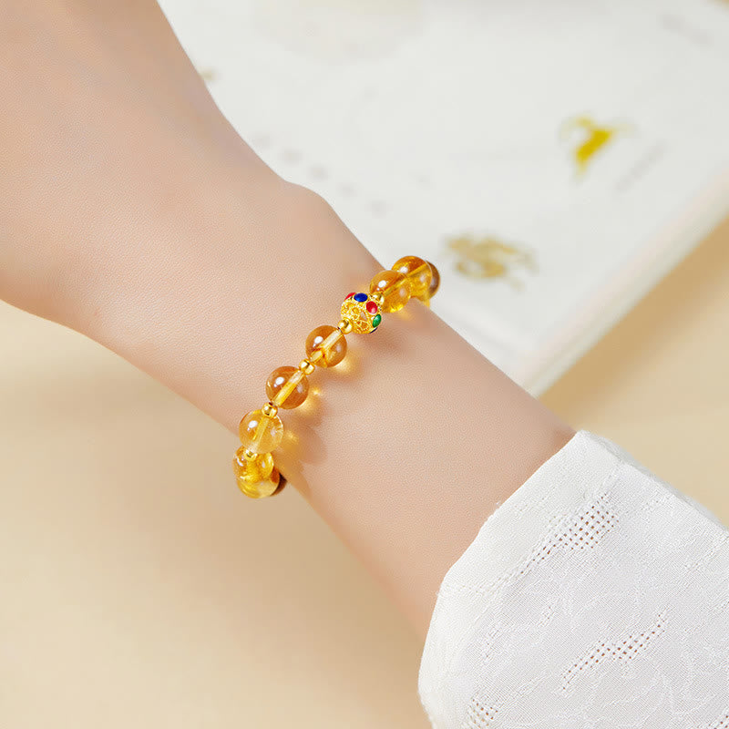 Buddha Stones 925 Sterling Silver Fu Character Citrine Tiger Eye Protection Bracelet