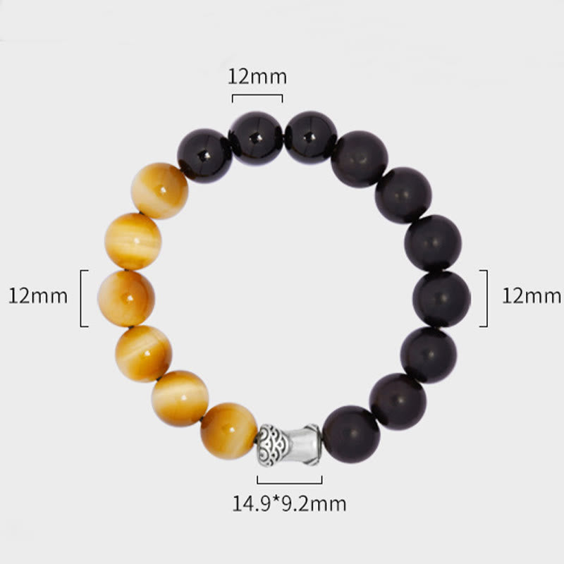 Buddha Stones 999 Sterling Silver Ebony Tiger Eye Black Obsidian Relax Bracelet - image 11
